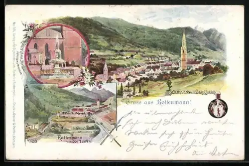 Künstler-AK Rottenmann, Ortsansicht aus der Vogelschau