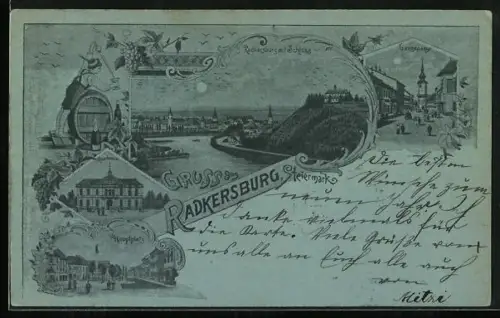 Mondschein-AK Radkersburg /Steiermark, Sparkasse, Hauptplatz, Langgasse