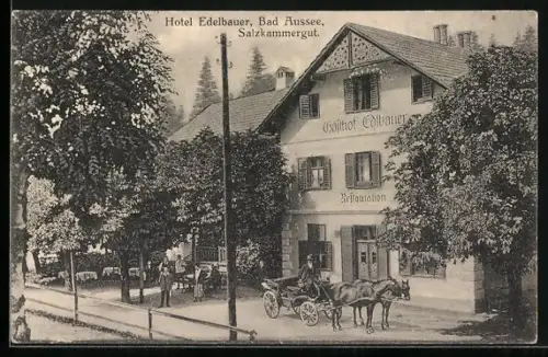 AK Bad Aussee, Hotel Edelbauer, Pferdekutsche