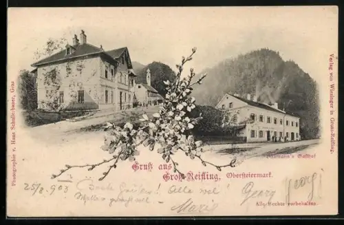 AK Gross-Reifling, Gasthof Baumann, Strassenpartie