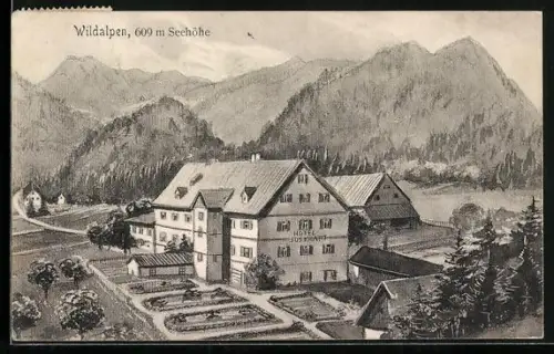AK Wildalpen, Hotel Jos. Kraft aus der Vogelschau