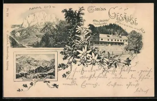 AK Gstatterboden, Ansicht vom Hotel Gesäuse, Hesshütte am Ennseck