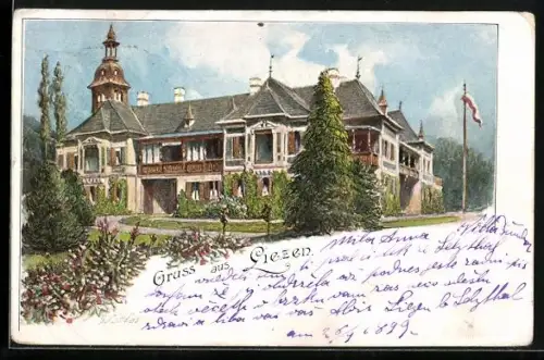 Lithographie Liezen, Villa mit Garten