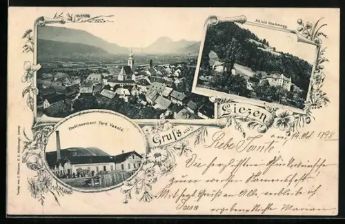 AK Liezen, Etablissement Ferd. Vasold, Schloss Grafenegg, Ortsansicht