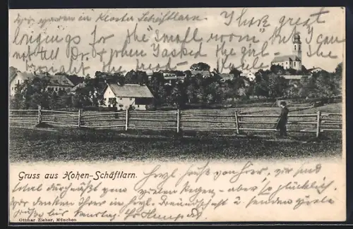 AK Hohen-Schäftlarn, Ortspartie mit Kirche