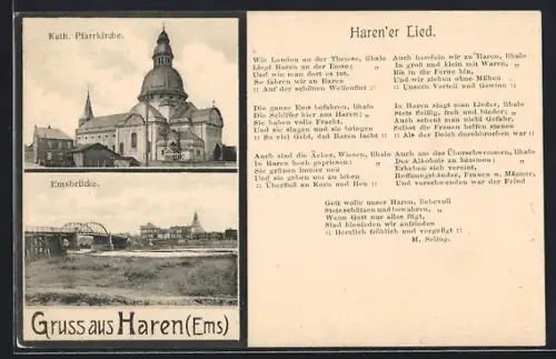 AK Haren /Ems, Katholische Pfarrkirche, Emsbrücke
