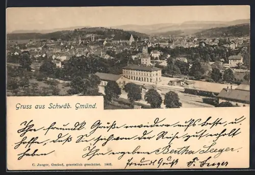 AK Schwäb. Gmünd, Panorama mit Bahnhof