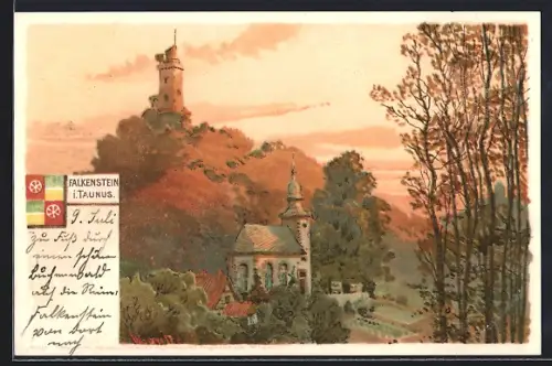 Lithographie Falkenstein i. Taunus, Burg im Herbst