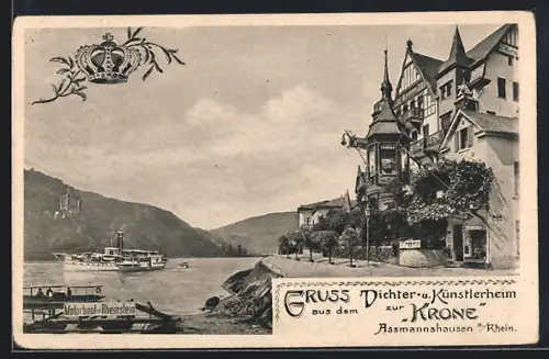 AK Assmannshausen a. Rhein, Dichter- und Künstlerheim zur Krone