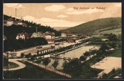 AK Bad Gottleuba, Strassenpartie mit Strassenbahn