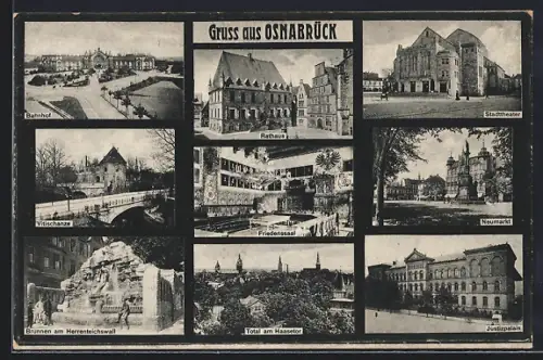 AK Osnabrück, Stadttheater, Inneres Friedenssaal, Bahnhof