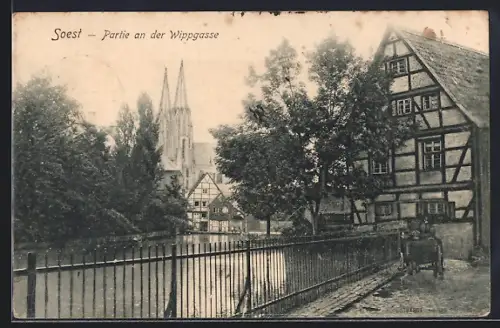 AK Soest, Strasse Wippgasse mit Kirche