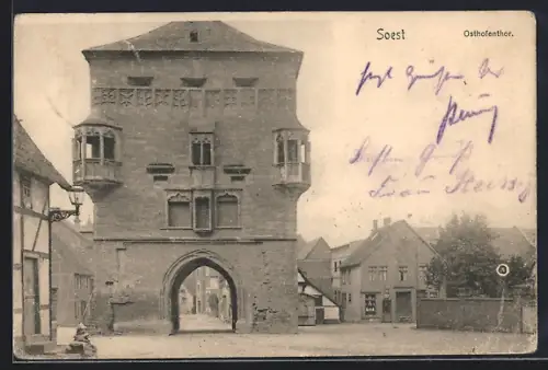 AK Soest, Osthofentor mit Strassenpartie