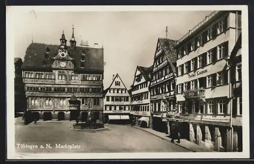 AK Tübingen a. N., Marktplatz mit Hotel Lamm und Rathaus