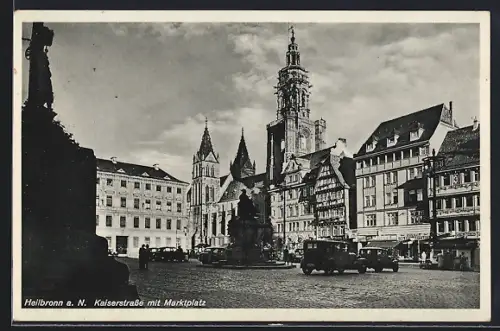 AK Heilbronn, Kaiserstrasse mit Marktplatz
