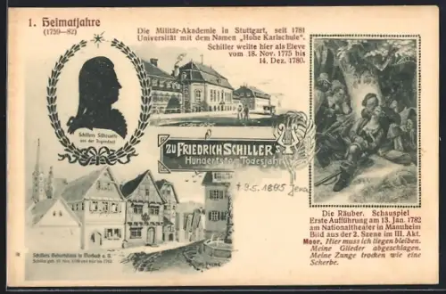 AK Marbach, Schillers Geburtshaus, Zu Friedrich Schillers 100. Todesjahr, Heimatjahre