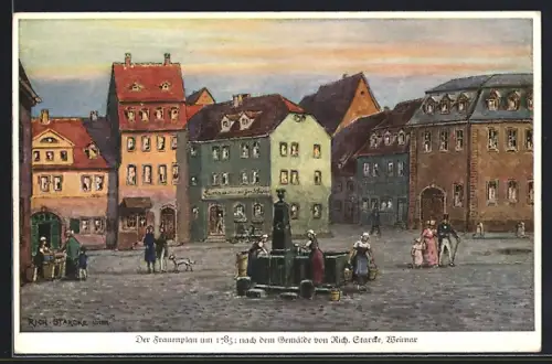 Künstler-AK Weimar / Thüringen, Frauenplan um 1785 mit Gasthaus zum weissen Schwan