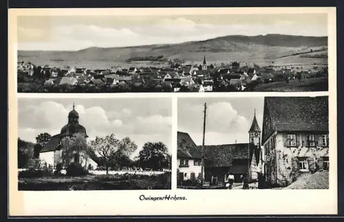 AK Owingen / Hohenzollern, Panoramablick, Kirche und Ortspartie