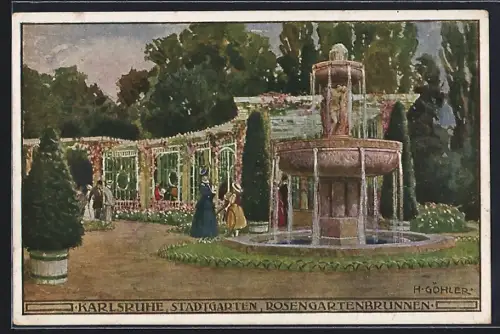AK Karlsruhe, Rosengartenbrunnen im Stadtgarten