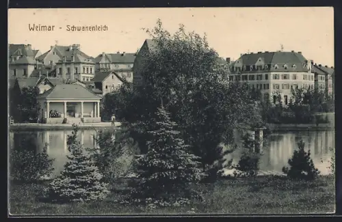 AK Weimar / Thüringen, Partie am Ufer des Schwanenteichs