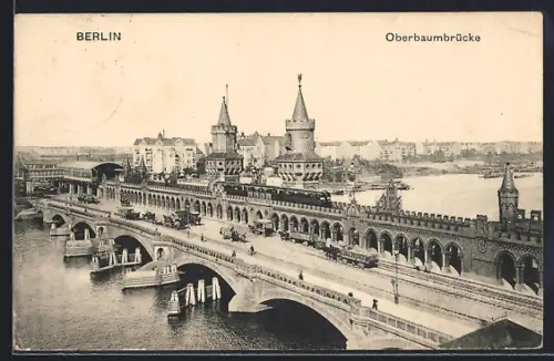 AK Berlin-Friedrichshain, Oberbaumbrücke aus der Vogelschau