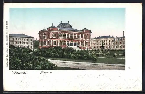 Goldfenster-AK Weimar / Thüringen, Museum mit leuchtenden Fenstern