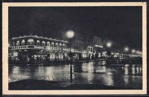 AK Berlin, Cafe Kranzler bei Nacht, Unter den Linden
