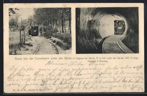AK Berlin-Treptow, Gasthaus Paradiesgarten, Ansicht der Tunnelbahn unter der Spree