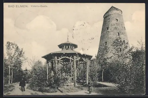 AK Bad Elmen, Pavillon und Turm an der Victoria-Quelle