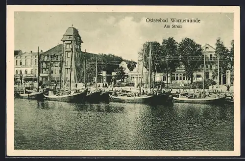 AK Warnemünde, Segelschiffe am Strom