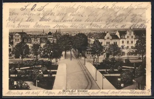 AK Weimar / Thüringen, Blick vom Bahnhof, Strassenbahn