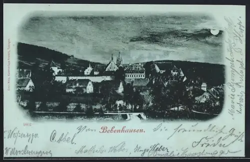 Mondschein-AK Bebenhausen, Blick auf den Ort