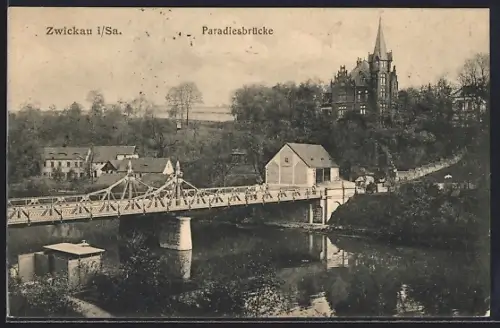 AK Zwickau /Sa., Ortpartie an der Paradiesbrücke