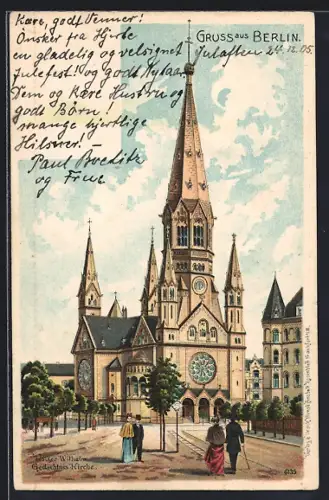Lithographie Berlin-Charlottenburg, Kaiser-Wilhelm Gedächtnis-Kirche