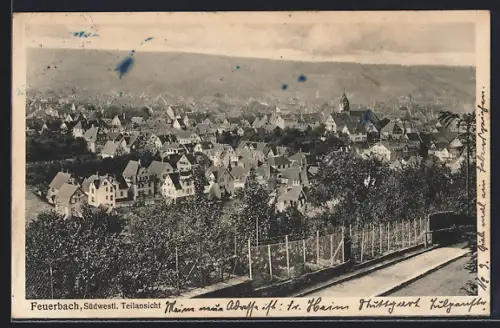 AK Feuerbach / Stuttgart, Südwestl. Teilansicht vom Ort