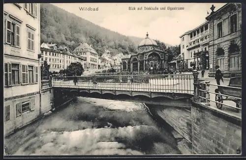 AK Wildbad / Enz, Blick auf Trinkhalle und Olgastrasse