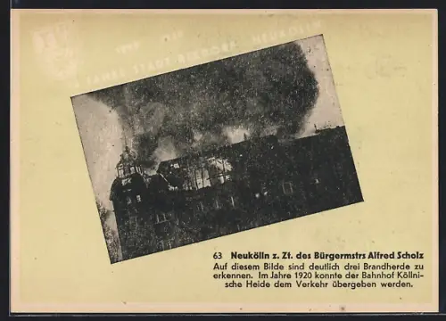 AK Berlin-Rixdorf-Neukölln, Brand des Bahnhofes Köllnische Heide