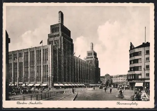 AK Berlin-Neukölln, Partie der Hermannstrasse mit Ubahneingang und Kaufhaus