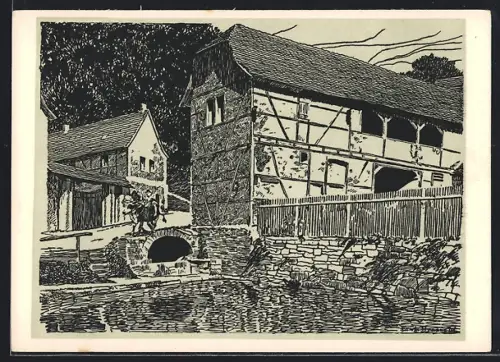 Künstler-AK Saalborn, Partie am Oberteich