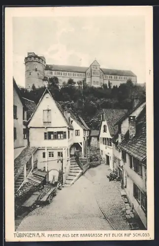 AK Tübingen, Strassenpartie an der Haaggasse mit Blick auf Schloss