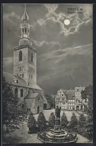 AK Soest i. W., Petrikirchhof bei Nacht
