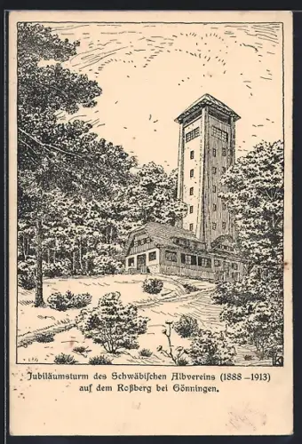 AK Gönningen, Jubiläumsturm des Schwäbischen Albvereins auf dem Rossberg
