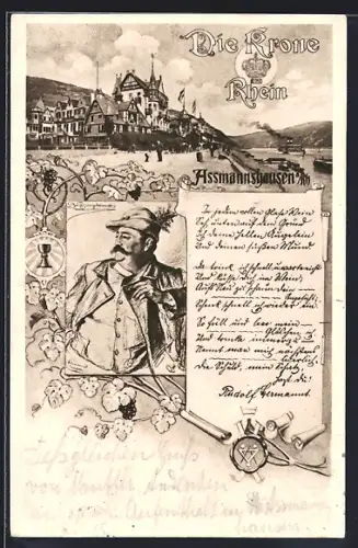 AK Assmannshausen a. Rh., Gasthaus zur Krone am Rhein