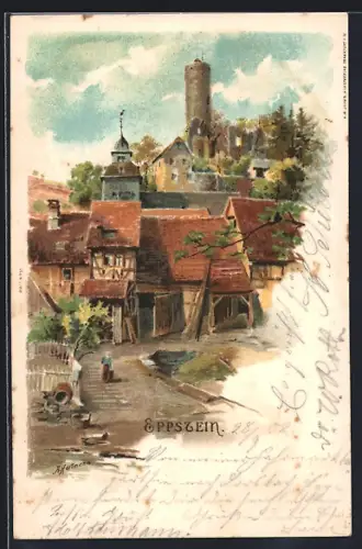 Künstler-Lithographie Eppstein / Taunus, Teilansicht