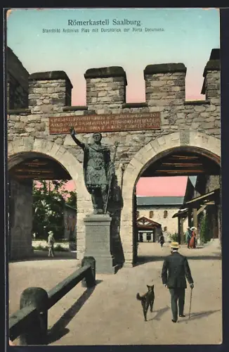 AK Saalburg / Bad Homburg, Römerkastell, Standbild Antonius Pius, Porta Decumana