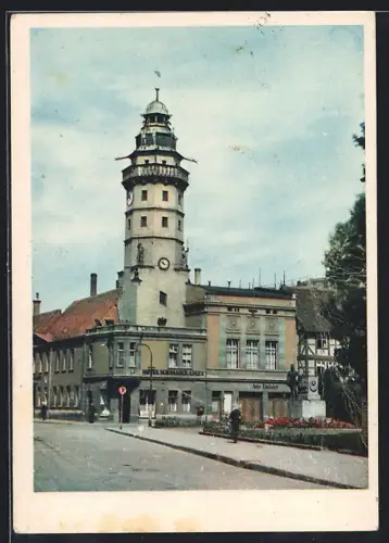 AK Salzwedel, Rathaus mit Ulanen-Denkmal, Hotel Schwarzer Adler