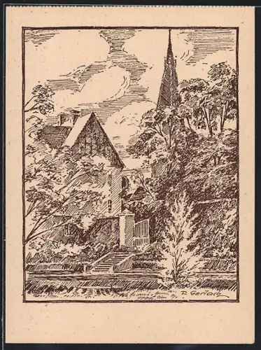 Künstler-AK Salzwedel, An der Stadtmauer