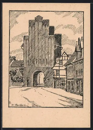 Künstler-AK Salzwedel, Neuperver Tor