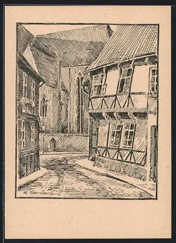 Künstler-AK Salzwedel, Schmiedestrasse