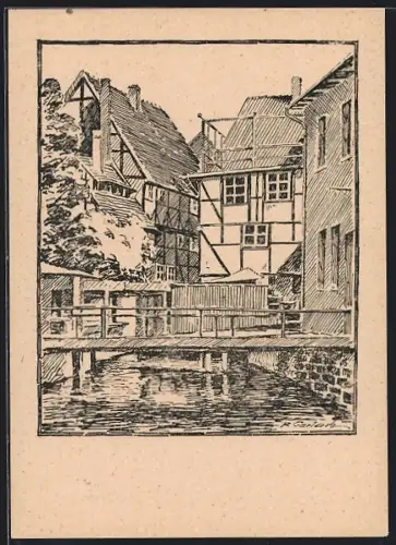 Künstler-AK Salzwedel, Am Stabensteg